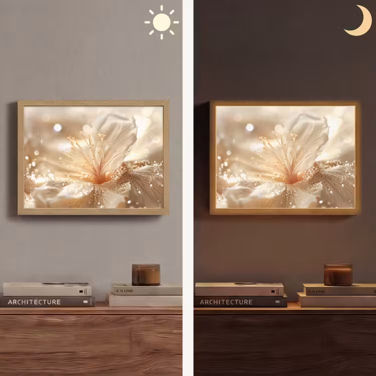 Bloem - Wit - Glitter - Goud - Modern Light Box met batterij (Wandlamp) middel -sfeer3