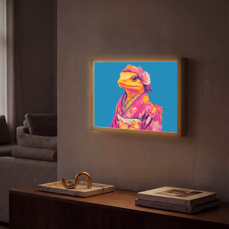 Bloemenkrans - Hagedis - Kimono - Paars Light Box met batterij (Wandlamp) middel -sfeer1