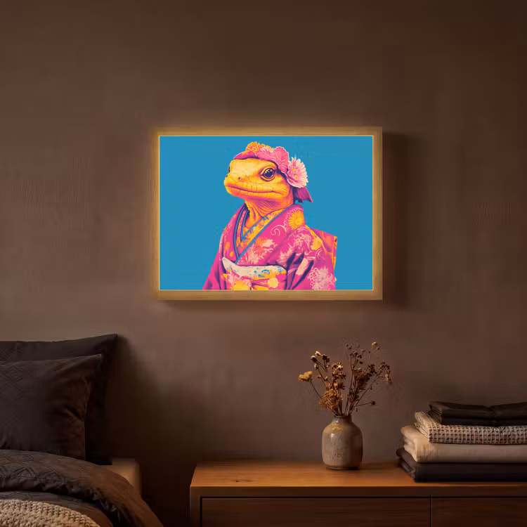 Bloemenkrans - Hagedis - Kimono - Paars Light Box met batterij (Wandlamp) middel -sfeer4