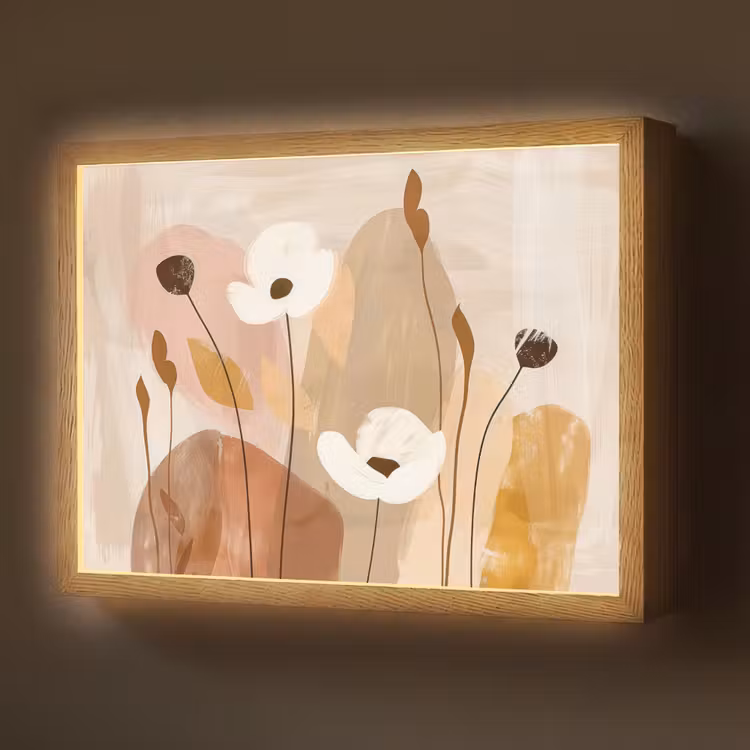 Bloemen - Abstract - Beige - Line art Light Box met batterij (Wandlamp) middel -z3d_website