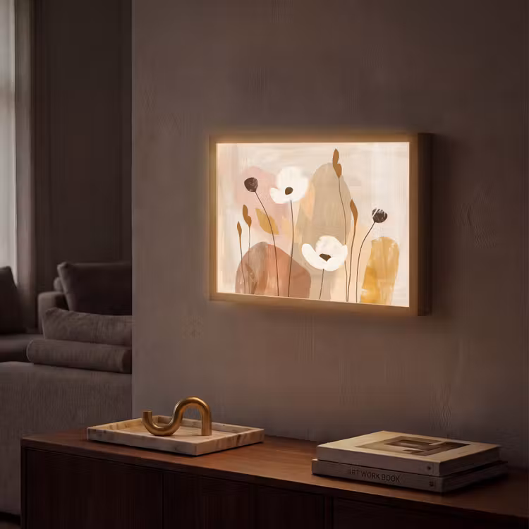 Bloemen - Abstract - Beige - Line art Light Box met batterij (Wandlamp) middel -sfeer1