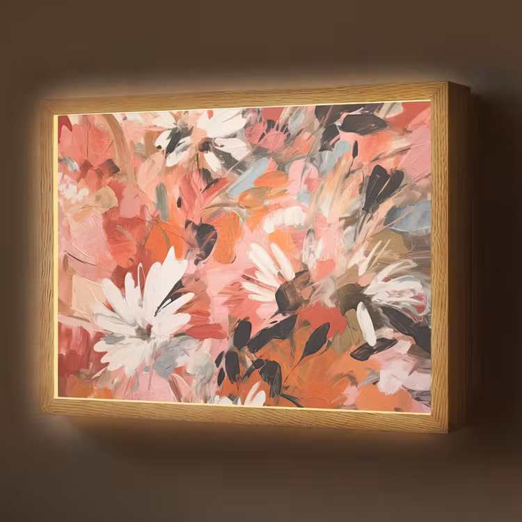 Bloemen - Kunst - Abstract - Verf Light Box met batterij (Wandlamp) middel -z3d_website
