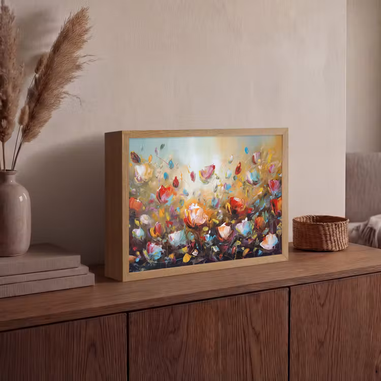 Bloemen - Kunst - Natuur - Olieverf Light Box met batterij (Wandlamp) middel -sfeer2