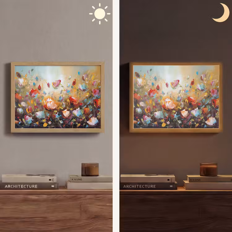 Bloemen - Kunst - Natuur - Olieverf Light Box met batterij (Wandlamp) middel -sfeer3