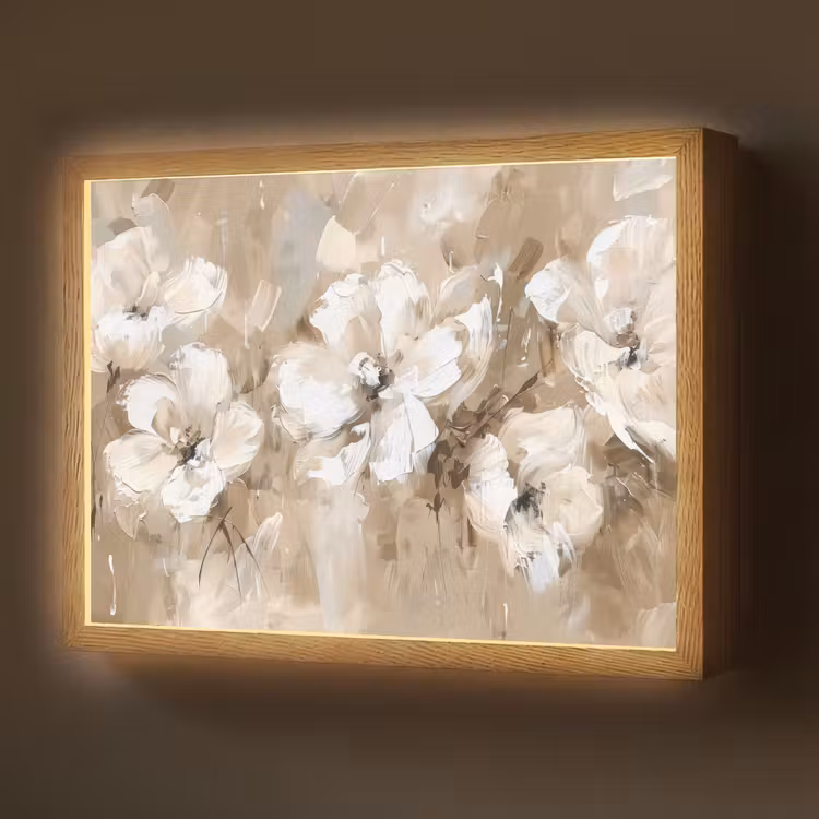 Bloemen - Beige - Abstract - Modern Light Box met batterij (Wandlamp) middel -z3d_website
