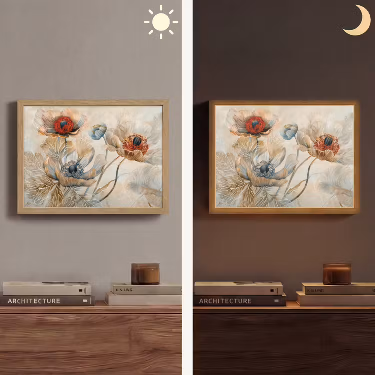 Bloemen - Beige - Modern - Illustratie Light Box met batterij (Wandlamp) middel -sfeer3