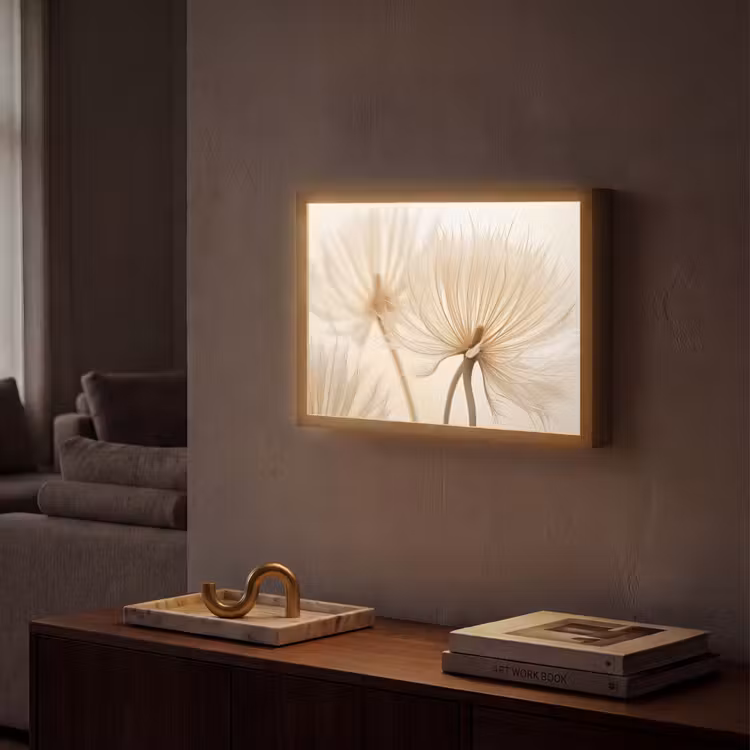 Bloemen - Beige - Natuur Light Box met batterij (Wandlamp) middel -sfeer1