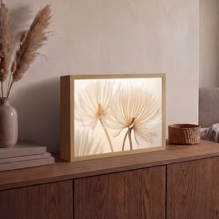 Bloemen - Beige - Natuur Light Box met batterij (Wandlamp) middel -sfeer2