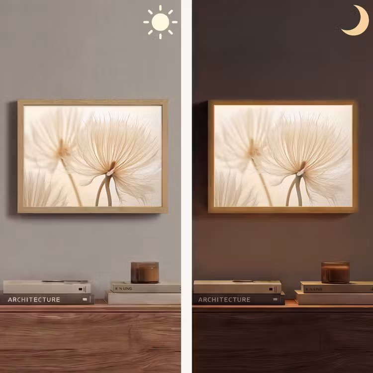 Bloemen - Beige - Natuur Light Box met batterij (Wandlamp) middel -sfeer3