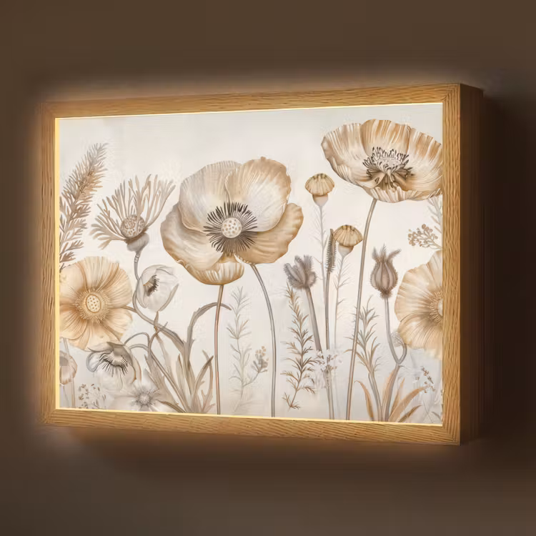 Bloemen - Beige - Natuur - Illustratie Light Box met batterij (Wandlamp) middel -z3d_website
