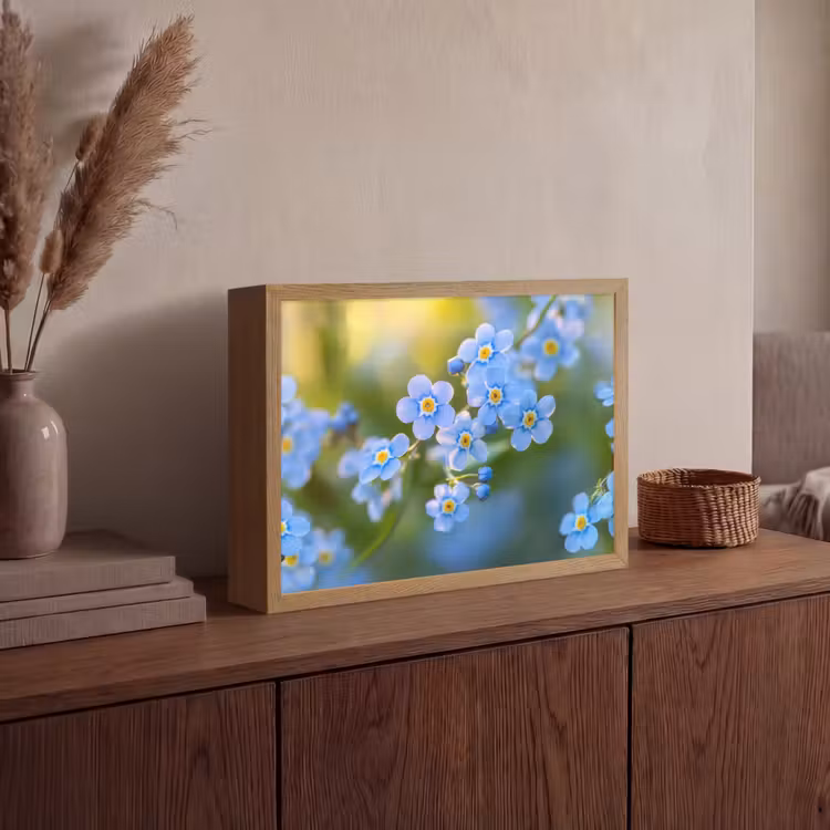 Bloemetjes - Blauw - Vergeet mij nietjes Light Box met batterij (Wandlamp) middel -sfeer2