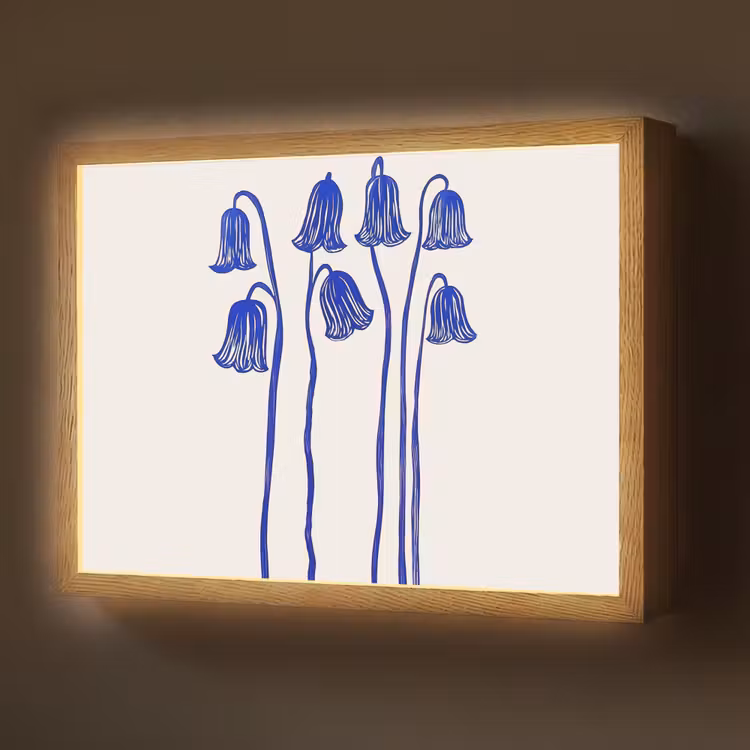 Bloemen - Blauw - Lijnen - Bloemblaadjes Light Box met batterij (Wandlamp) middel -z3d_website