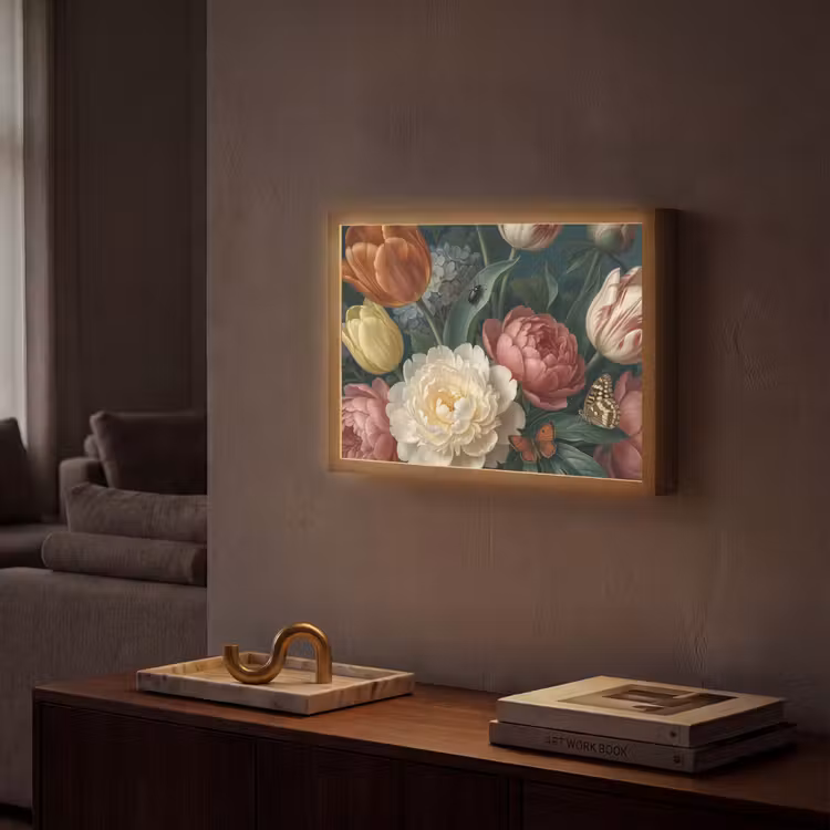 Bloemen - Boeket - Natuur - Klassiek - Donker Light Box met batterij (Wandlamp) middel -sfeer1