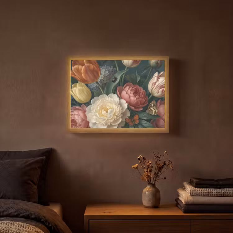 Bloemen - Boeket - Natuur - Klassiek - Donker Light Box met batterij (Wandlamp) middel -sfeer4