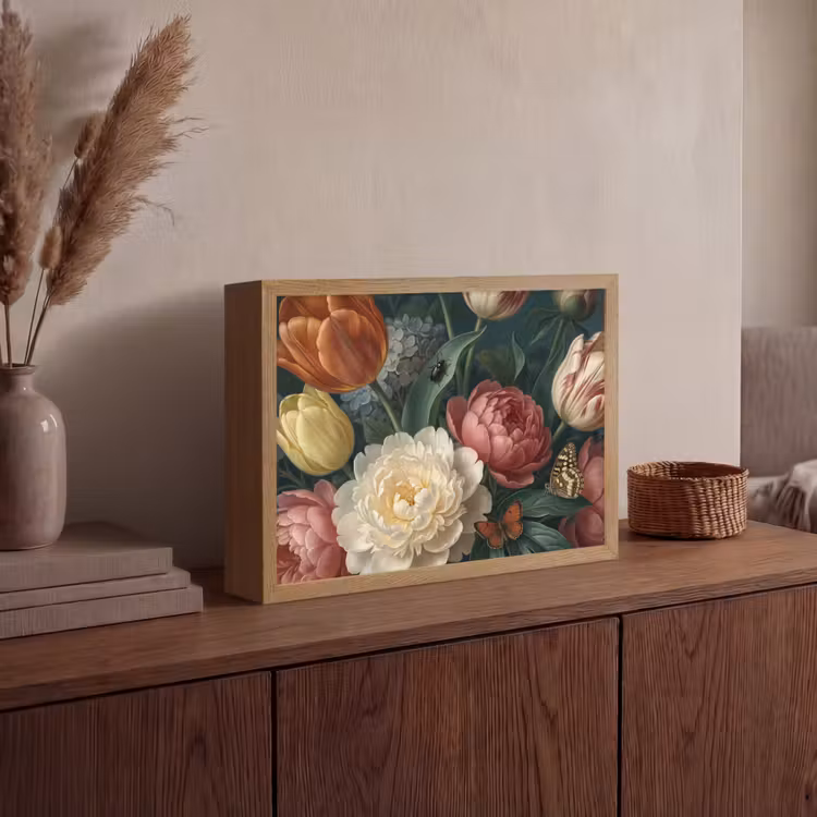 Bloemen - Boeket - Natuur - Klassiek - Donker Light Box met batterij (Wandlamp) middel -sfeer2