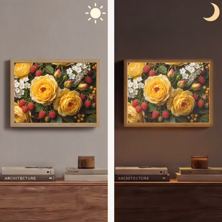 Bloemen - Boeket - Natuur - Klassiek - Geel Light Box met batterij (Wandlamp) middel -sfeer3