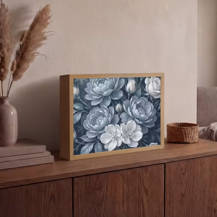 Bloemen - Boeket - Winter - Abstract - Blauw Light Box met batterij (Wandlamp) middel -sfeer2
