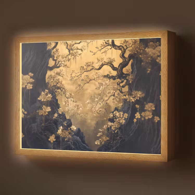 Bloemen - Takken - Goud - Sierlijk Light Box met batterij (Wandlamp) middel -z3d_website