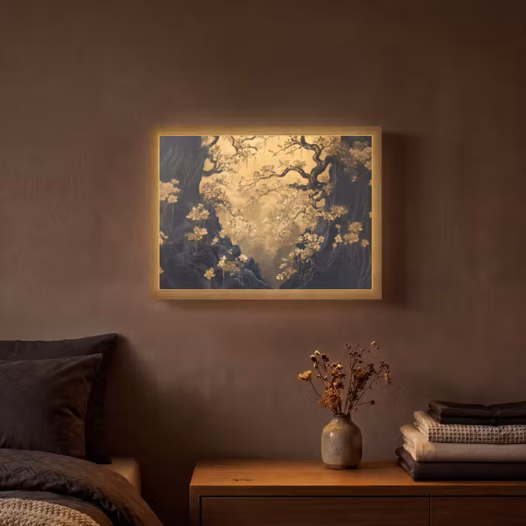 Bloemen - Takken - Goud - Sierlijk Light Box met batterij (Wandlamp) middel -sfeer4
