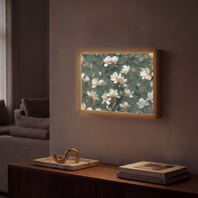 Bloemen - Takken - Wit - Klassiek Light Box met batterij (Wandlamp) middel -sfeer1