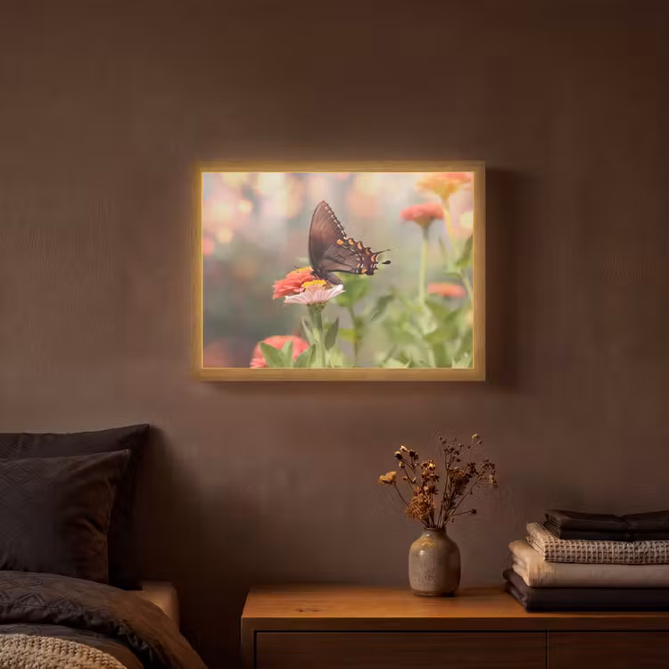 Bloemen - Vlinder - Natuur - Bloem Light Box met batterij (Wandlamp) middel -sfeer4