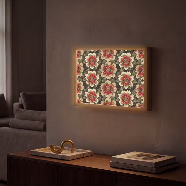 Bloemen - Klassiek - Patroon - Rood Light Box met batterij (Wandlamp) middel 907 -sfeer1