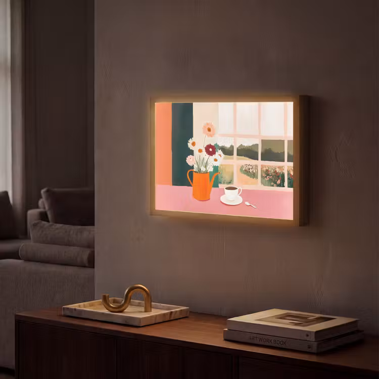 Bloemen - Koffie - Raam Light Box met batterij (Wandlamp) middel -sfeer1
