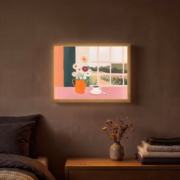 Bloemen - Koffie - Raam Light Box met batterij (Wandlamp) middel -sfeer4