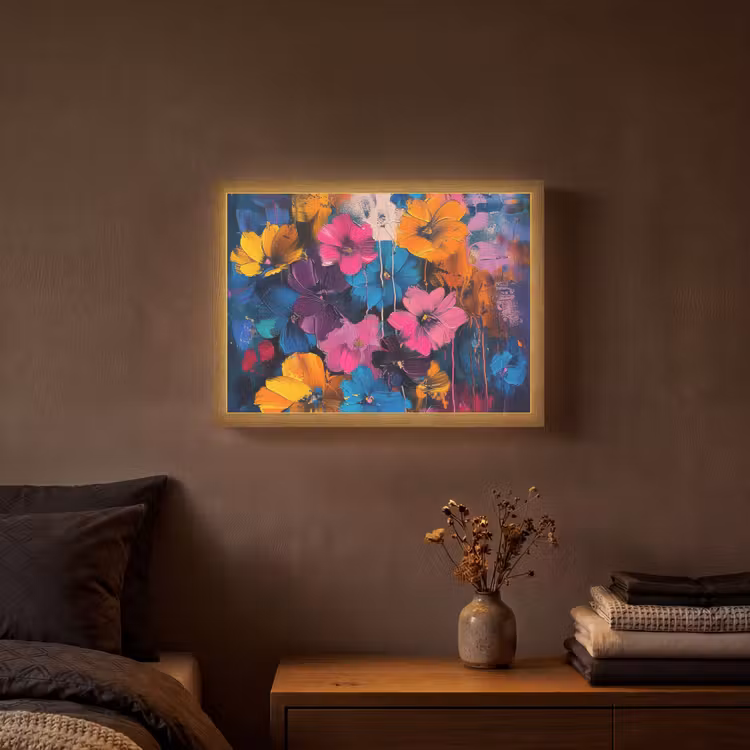 Bloemen - Kleurrijk - Abstract - Modern Light Box met batterij (Wandlamp) middel -sfeer4