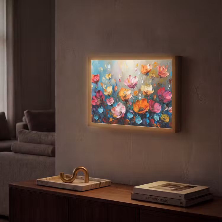 Bloemen - Kleurrijk - Abstract - Verf - Natuur Light Box met batterij (Wandlamp) middel -sfeer1