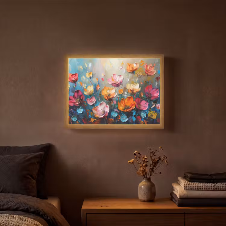 Bloemen - Kleurrijk - Abstract - Verf - Natuur Light Box met batterij (Wandlamp) middel -sfeer4