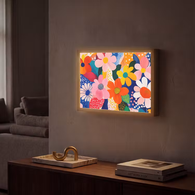 Bloemen - Kleurrijk - Stippen Light Box met batterij (Wandlamp) middel -sfeer1