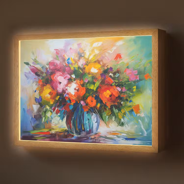 Bloemen - Kleurrijk - Bloempot - Olieverf Light Box met batterij (Wandlamp) middel -z3d_website