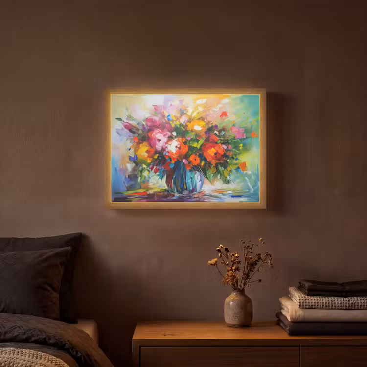 Bloemen - Kleurrijk - Bloempot - Olieverf Light Box met batterij (Wandlamp) middel -sfeer4