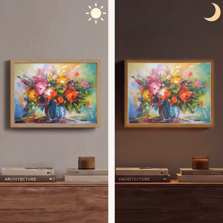Bloemen - Kleurrijk - Bloempot - Olieverf Light Box met batterij (Wandlamp) middel -sfeer3