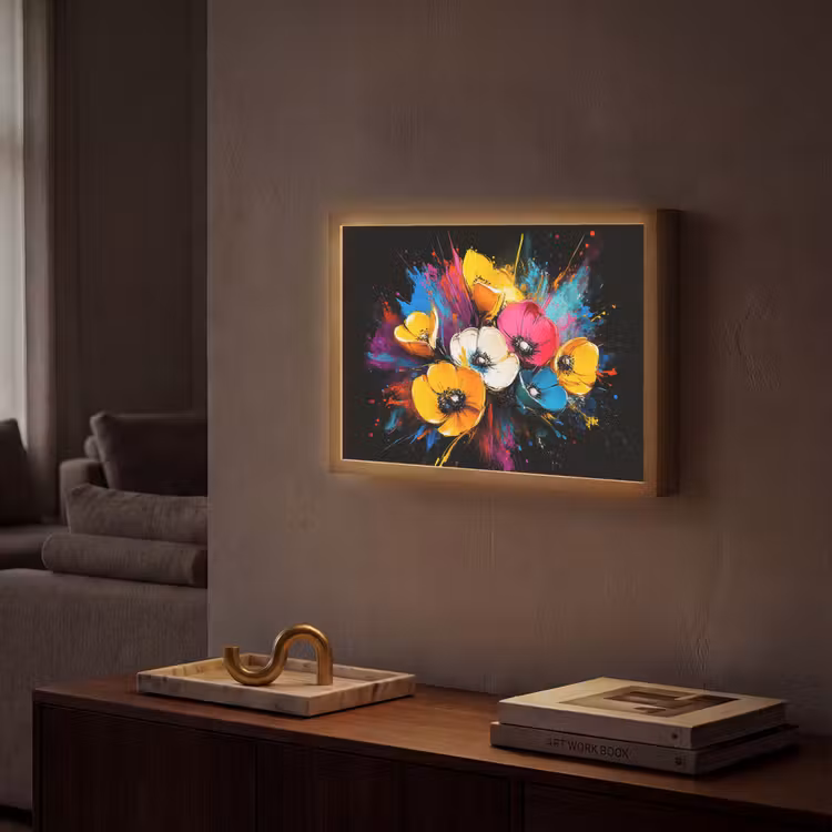 Bloemen - Kleurrijk - Graffiti - Modern - Boeket Light Box met batterij (Wandlamp) middel -sfeer1