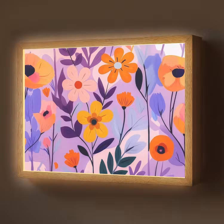 Bloemen - Kleurrijk - Bladeren Light Box met batterij (Wandlamp) middel -z3d_website