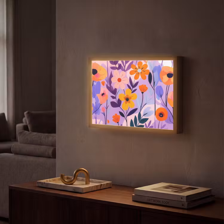 Bloemen - Kleurrijk - Bladeren Light Box met batterij (Wandlamp) middel -sfeer1