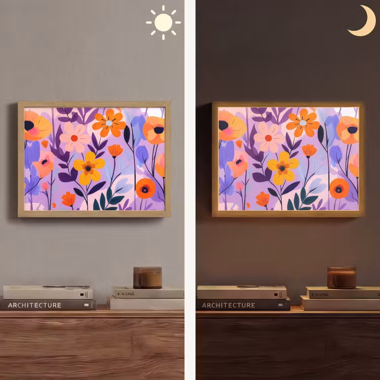 Bloemen - Kleurrijk - Bladeren Light Box met batterij (Wandlamp) middel -sfeer3