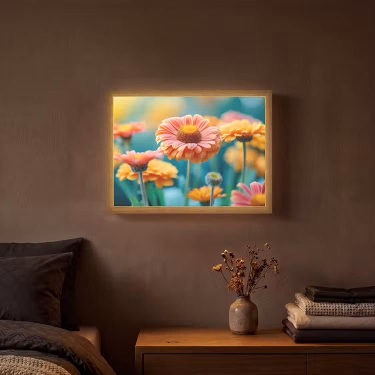 Bloemen - Kleurrijk - Natuur - Gerbera Light Box met batterij (Wandlamp) middel -sfeer4