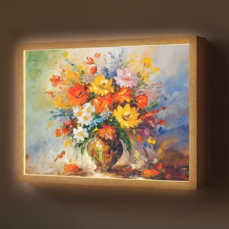 Bloemen - Kleurrijk - Olieverf - Bloempot Light Box met batterij (Wandlamp) middel -z3d_website