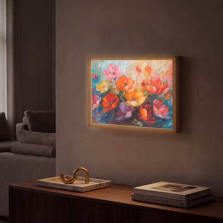 Bloemen - Kleurrijk - Verf - Abstract - Kunst Light Box met batterij (Wandlamp) middel -sfeer1