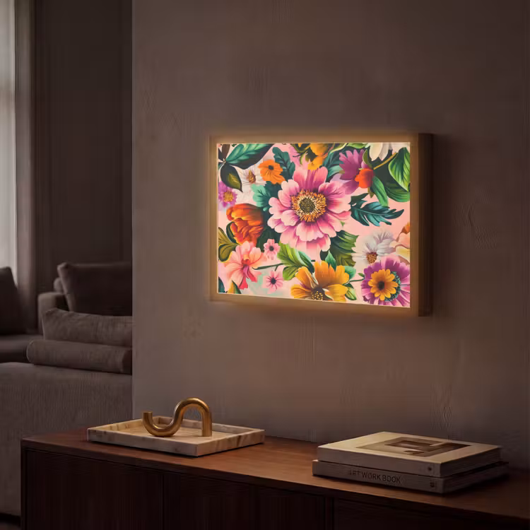 Bloemen - Kleurrijk - Roze Light Box met batterij (Wandlamp) middel -sfeer1