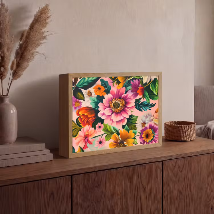 Bloemen - Kleurrijk - Roze Light Box met batterij (Wandlamp) middel -sfeer2