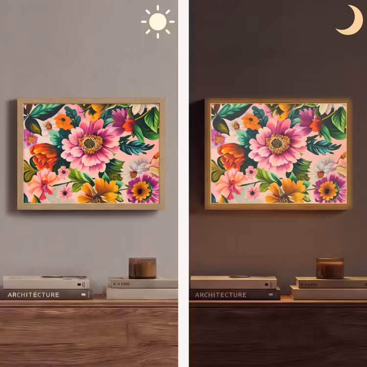 Bloemen - Kleurrijk - Roze Light Box met batterij (Wandlamp) middel -sfeer3