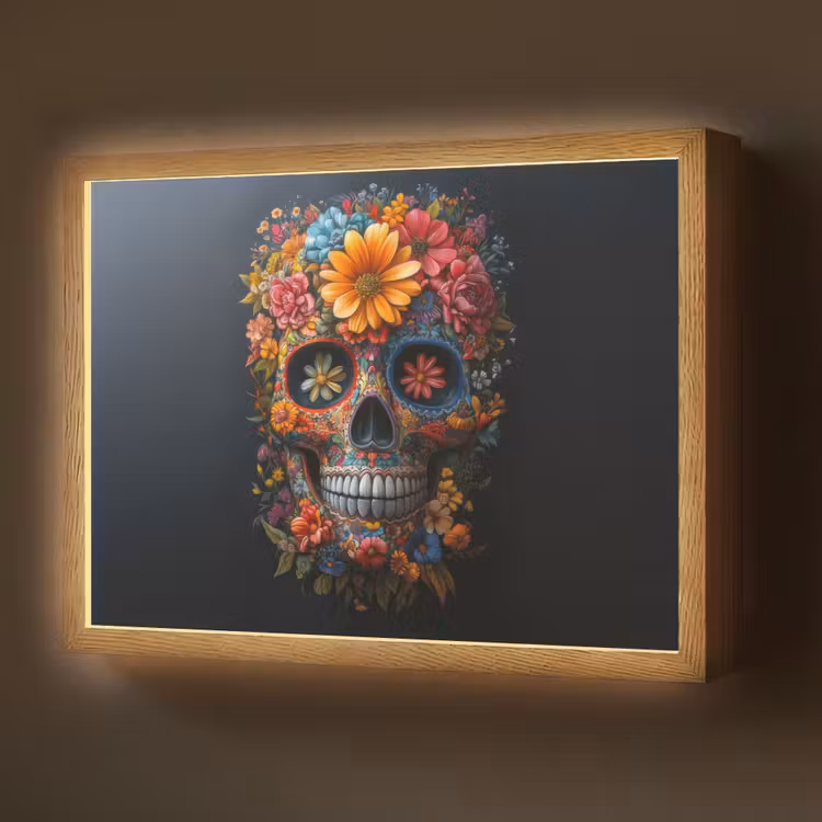 Bloemen - Kleurrijk - Schedel Light Box met batterij (Wandlamp) middel -z3d_website