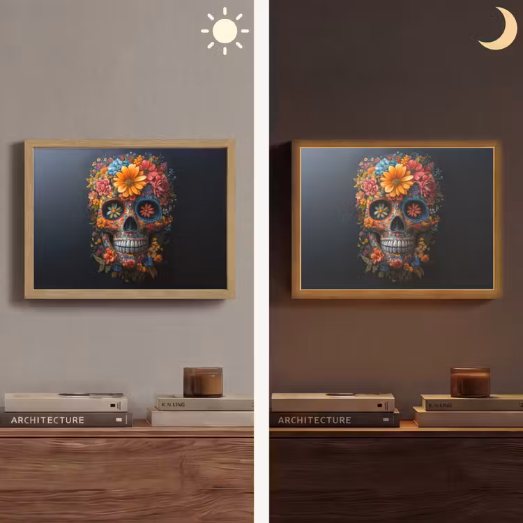 Bloemen - Kleurrijk - Schedel Light Box met batterij (Wandlamp) middel -sfeer3