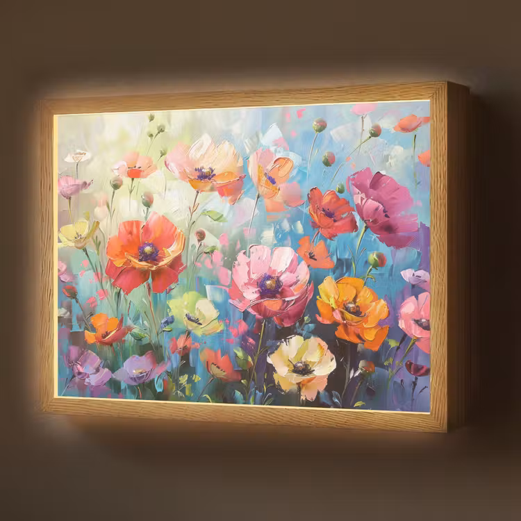 Bloemen - Kleurrijk - Waterverf - Natuur - Zomer Light Box met batterij (Wandlamp) middel -z3d_website