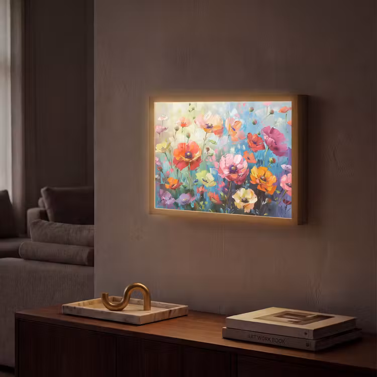 Bloemen - Kleurrijk - Waterverf - Natuur - Zomer Light Box met batterij (Wandlamp) middel -sfeer1