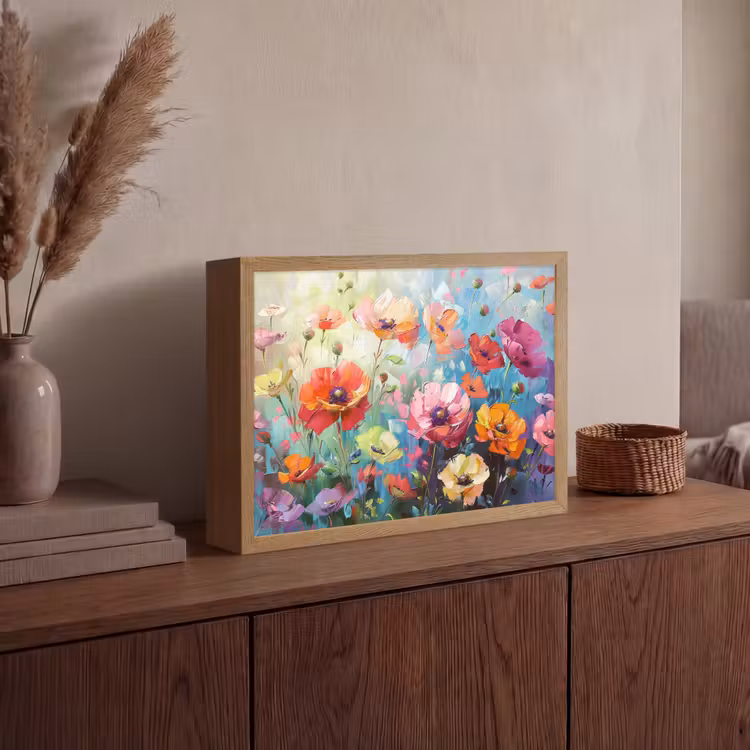 Bloemen - Kleurrijk - Waterverf - Natuur - Zomer Light Box met batterij (Wandlamp) middel -sfeer2